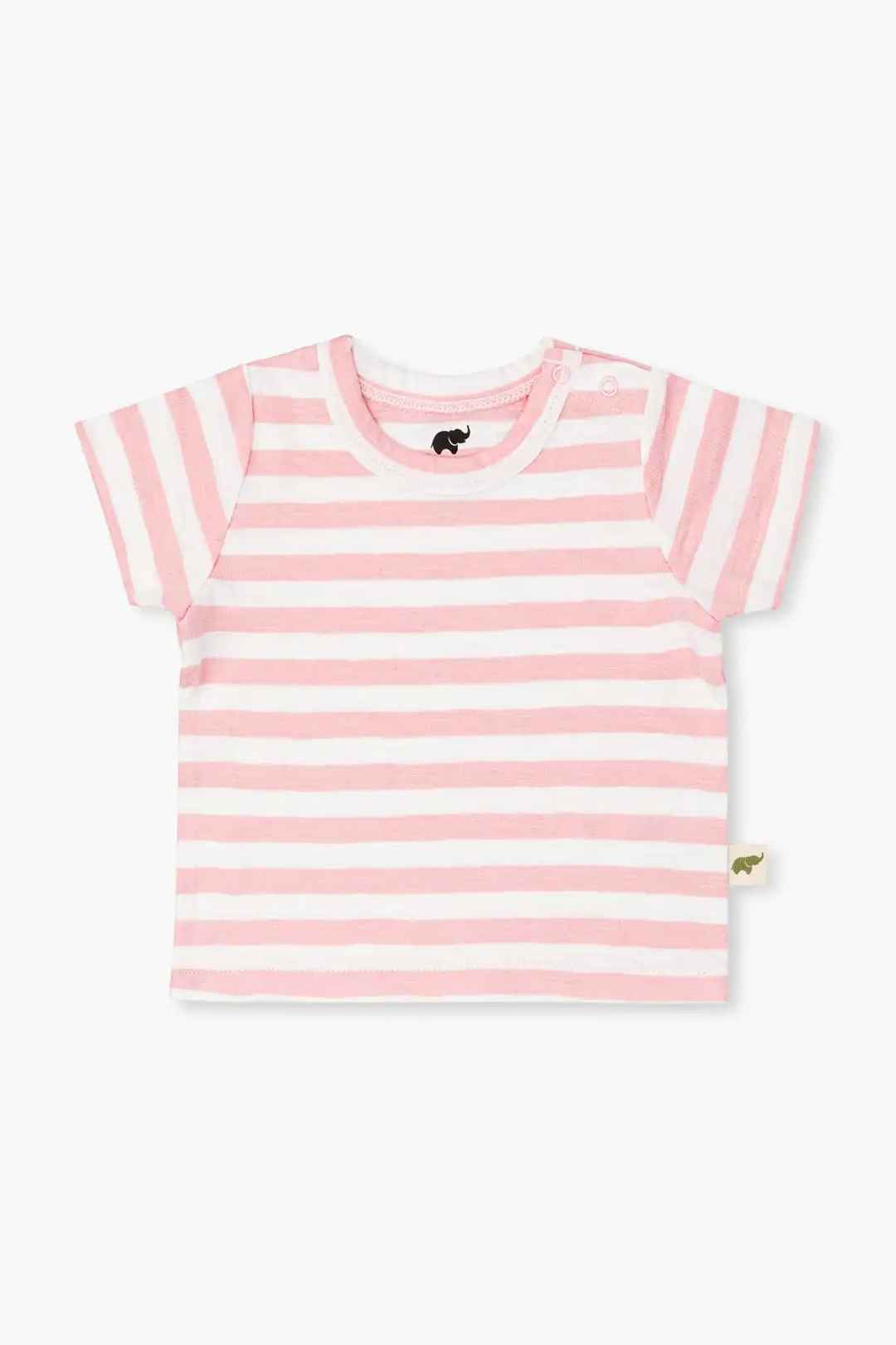 Short Sleeve Crewneck Tee In Pink Stripe | Baby | Size: 0-3M | Girl - Monica + Andy Organic Baby Clothing