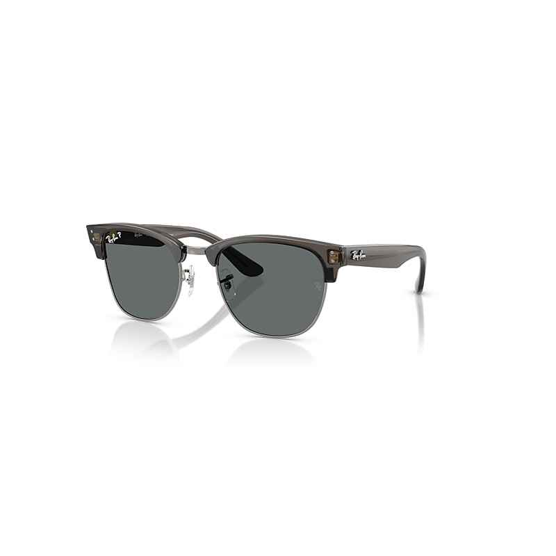 Ray-Ban Clubmaster Reverse Sunglasses Transparent Dark Grey On Gunmetal Frame Grey Lenses Polarized 51-21