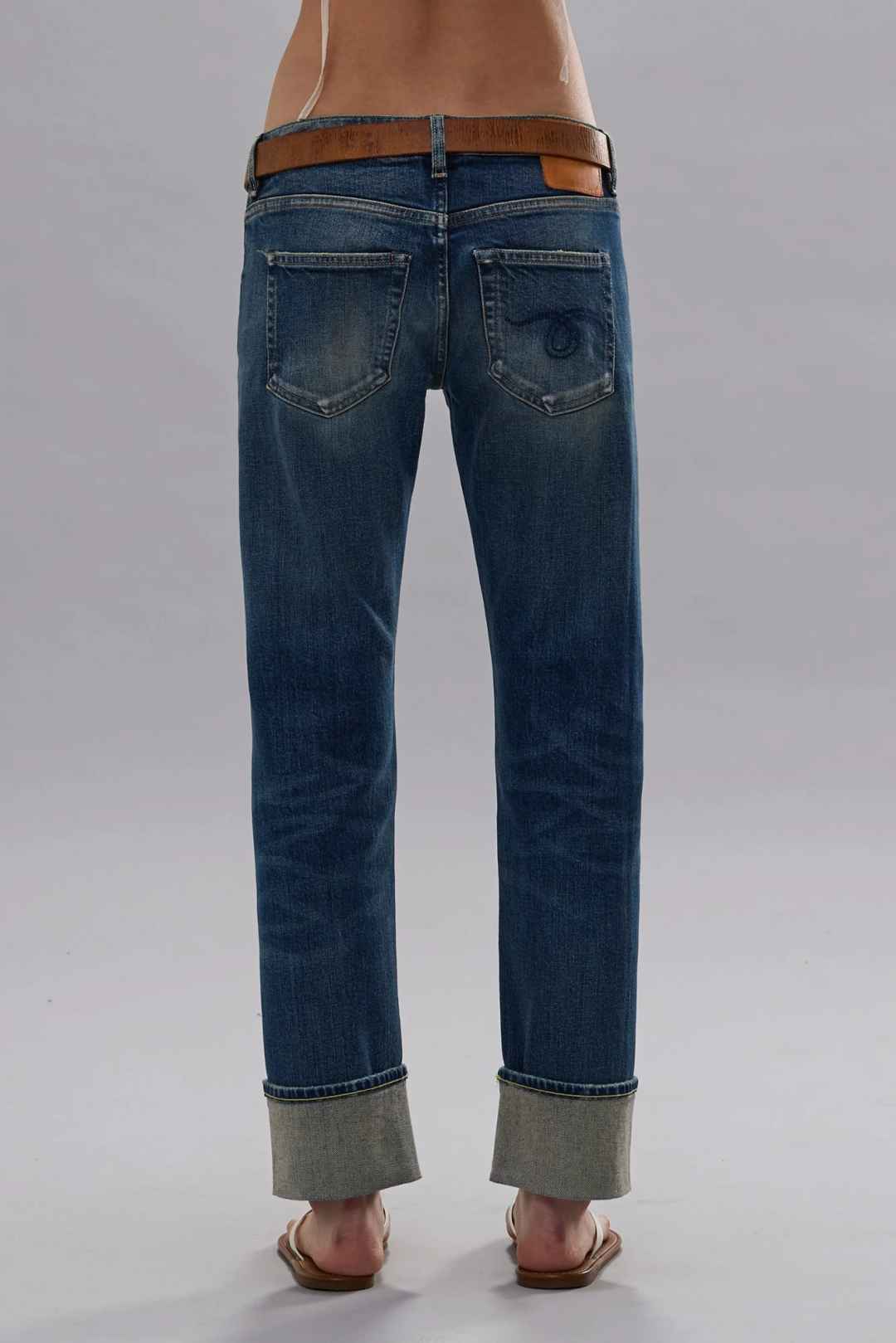R13 Cuffed Boy Straight - Abyss Selvedge Blue Stretch / 24
