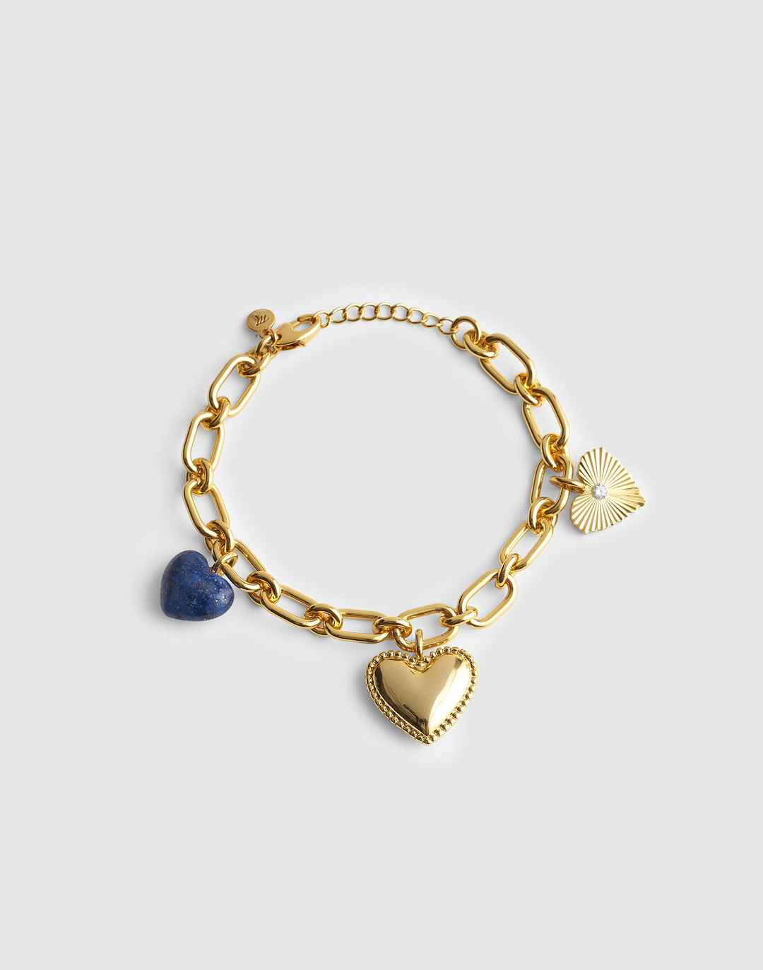Engine Turned Lapis Heart Charm Bracelet