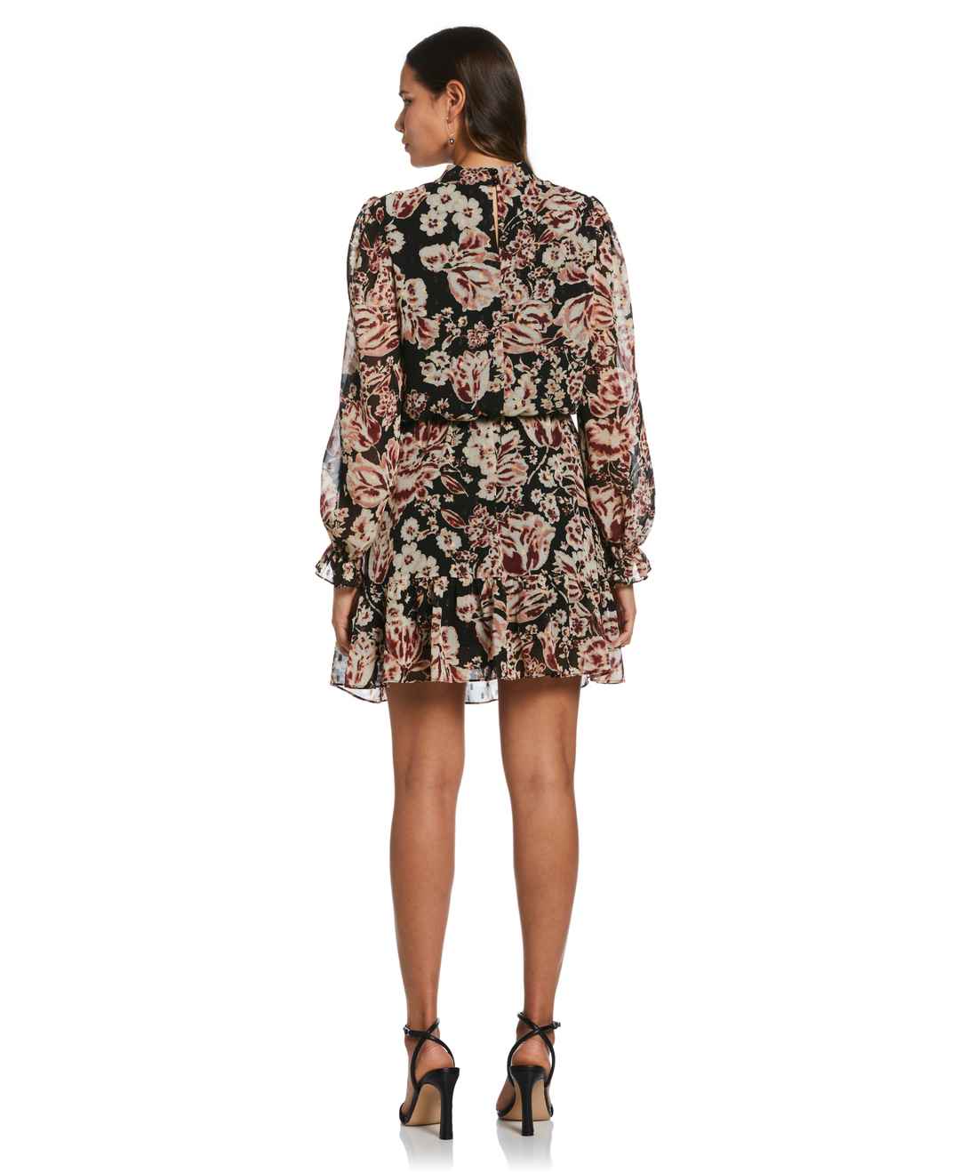 Ella by Rafaella Women's Metallic Blooms Print Dress in Black, Size Medium, Floral, Polyester/Metallic