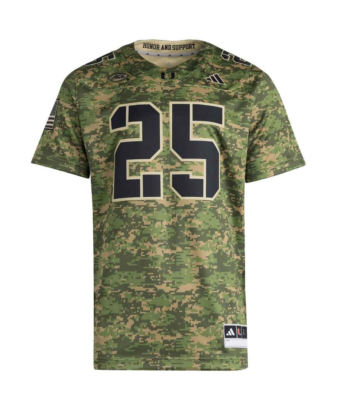Adidas Men's 25 Camo Miami Hurricanes Honor Support Premier Strategy Jersey - Camo