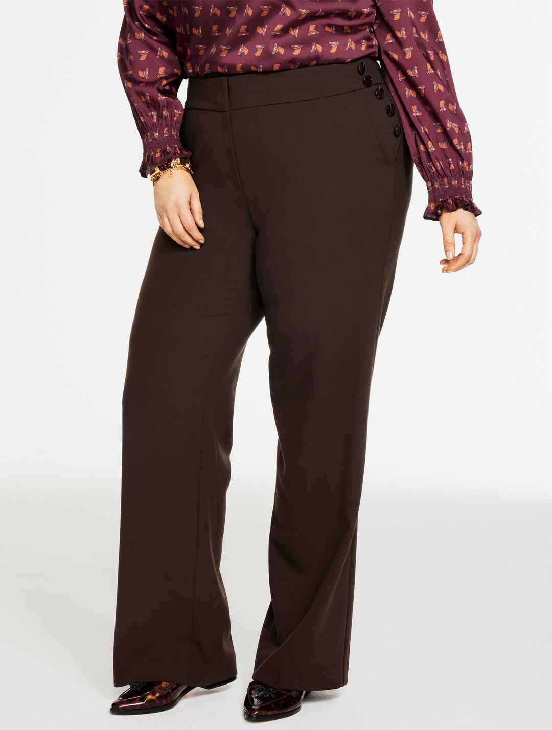 Plus Size - Plus Exclusive Talbots Greenwich Wide Leg Pants - Brown - 14