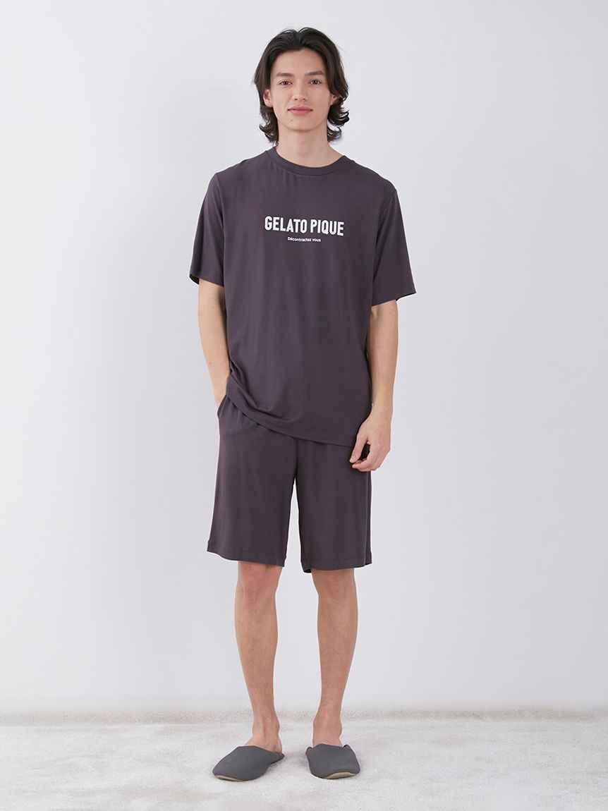MENS Rayon Logo Pajama Shorts - L / LIGHT BEIGE